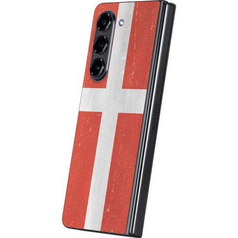 Denmark Flag Distressed Galaxy Z Fold5 5G Skin